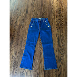 Women's Derek Lam 10 Crosby Blue Flare Jeans with Gold Buttons, Size 29